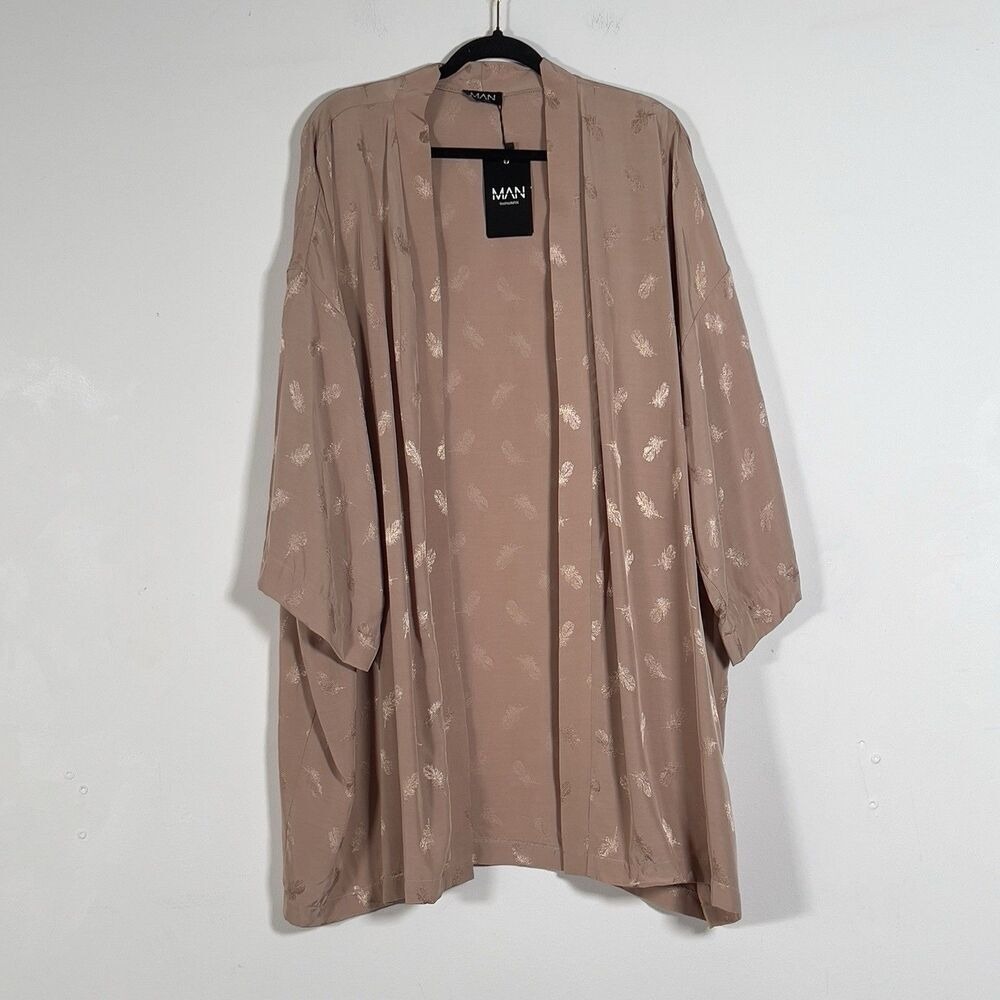 Boohoo Jacquard Feather Print Oversized Kimono Womens Sz S/M Dusky Pink